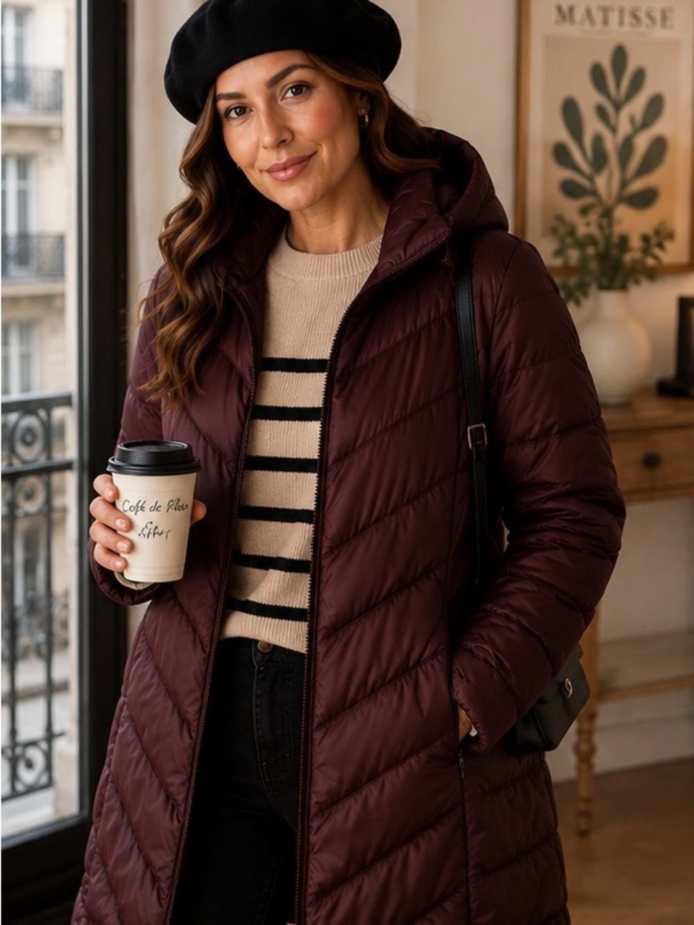 Reitmans Burgundy Quilted Puffer Coat Hooded Long Winter Jacket Size XXL Cozy